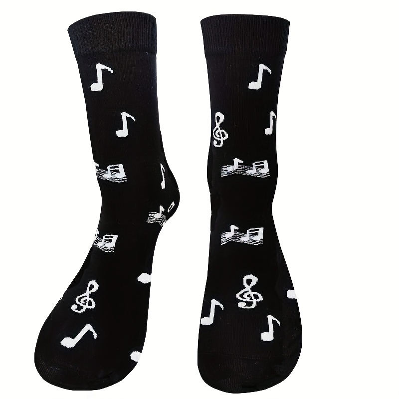 Image of 1 Pair Of Fun Autumn/ Note Pattern Cartoon Socks, Unisex Fashion Socks, Couple Street Mid-calf Socks