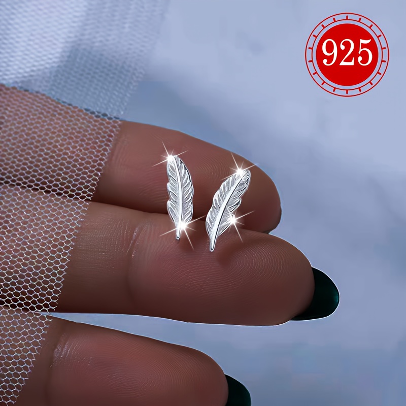 

1 Pair Elegant Feather Stud Earrings, S925 Silver, Hypoallergenic 0.7g, Fashion Jewelry For Women, , Wedding, Beach, Holiday Gifts, Christmas, Thanksgiving