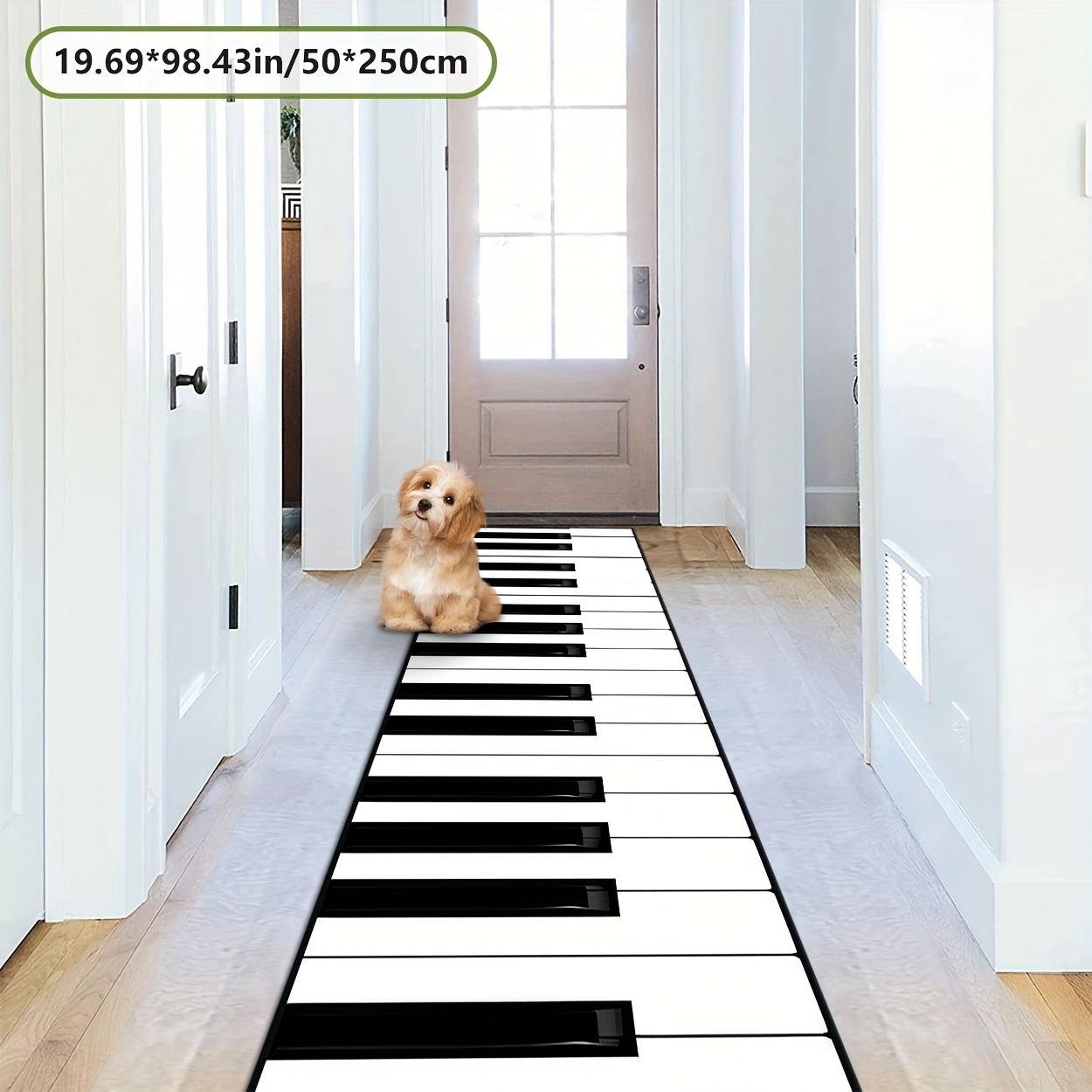 TEMU Zulida Piano Keyboard Pattern Area Mat - Non-slip, Machine Washable, Durable Polyester Mat For Living Room, Bedroom, Kitchen, And More - Black &