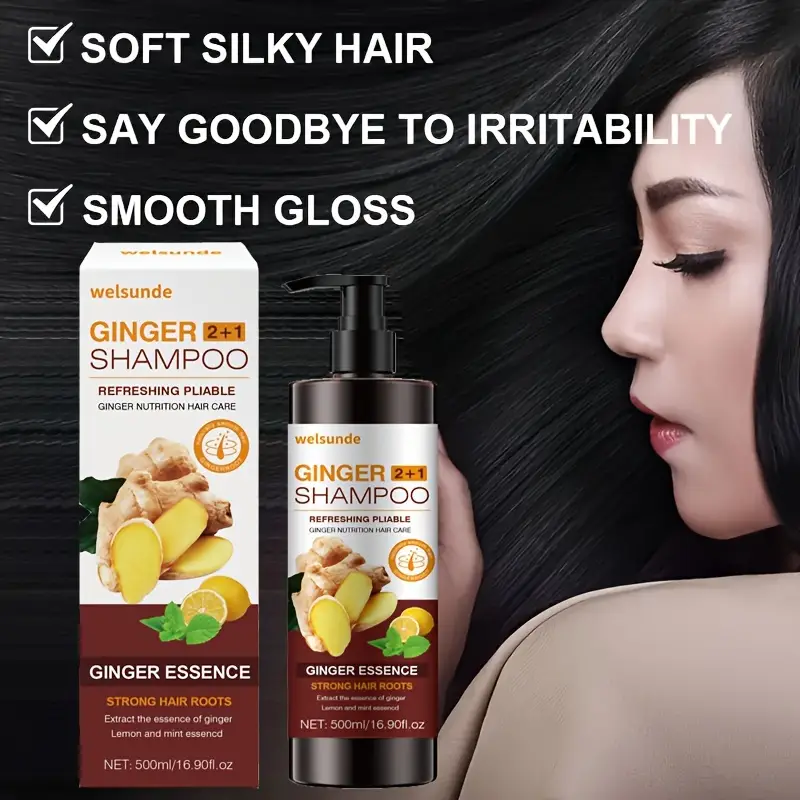 unisex adult 2 in 1 ginger shampoo and conditioner 500ml with plant based squalane moisturizing fine hair promotes smooth scalp hair with ginger details 5