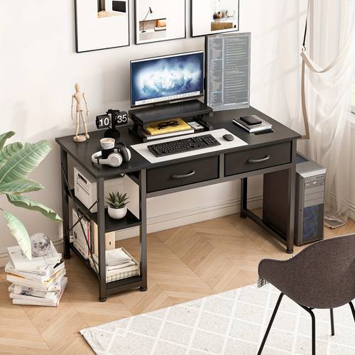computer desk with two drawers 100x53 cm computer table with double shelves small workstation for bedroom study living room