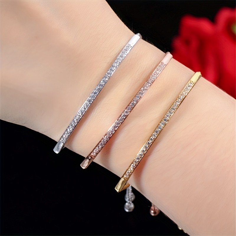 

3pcs Elegant Adjustable Copper Bracelet Set With Synthetic Zirconia, Sporty Nautical Style, Daily & Vacation Wear, Ideal For Wedding/party/valentine's Day/birthday/anniversary Gifts