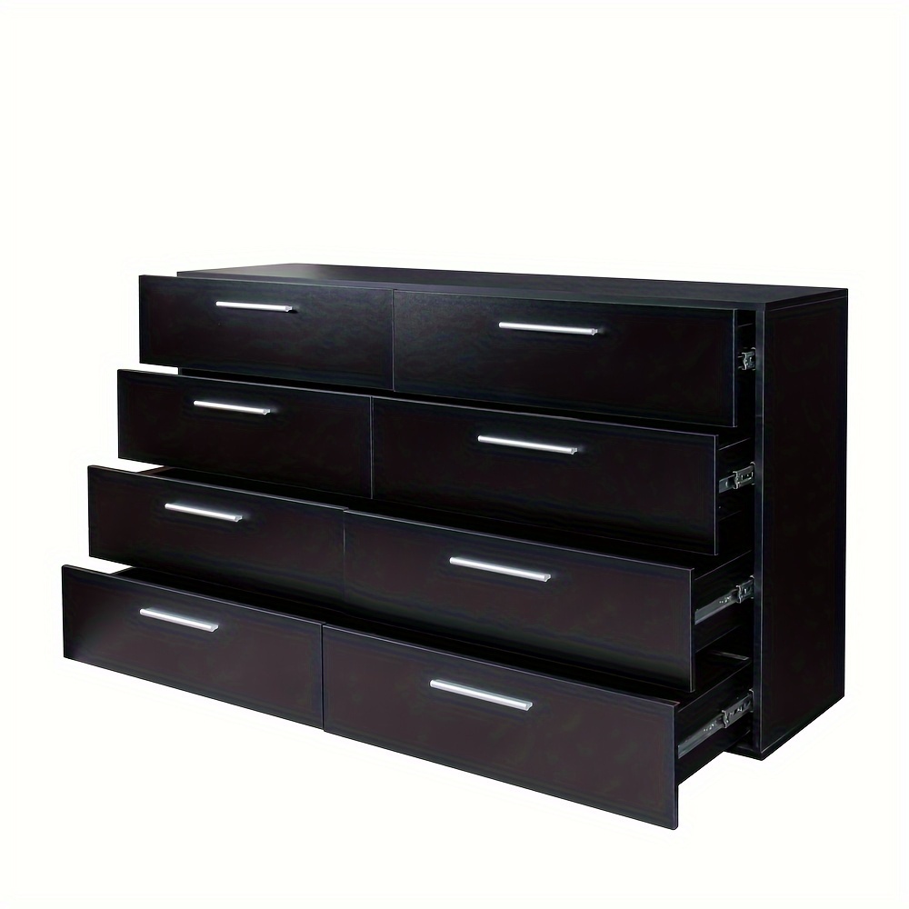 

1 Pack, 8 Drawer Dresser For Bedroom Wide Storage Cabinet For Living Room Home Entryway Black