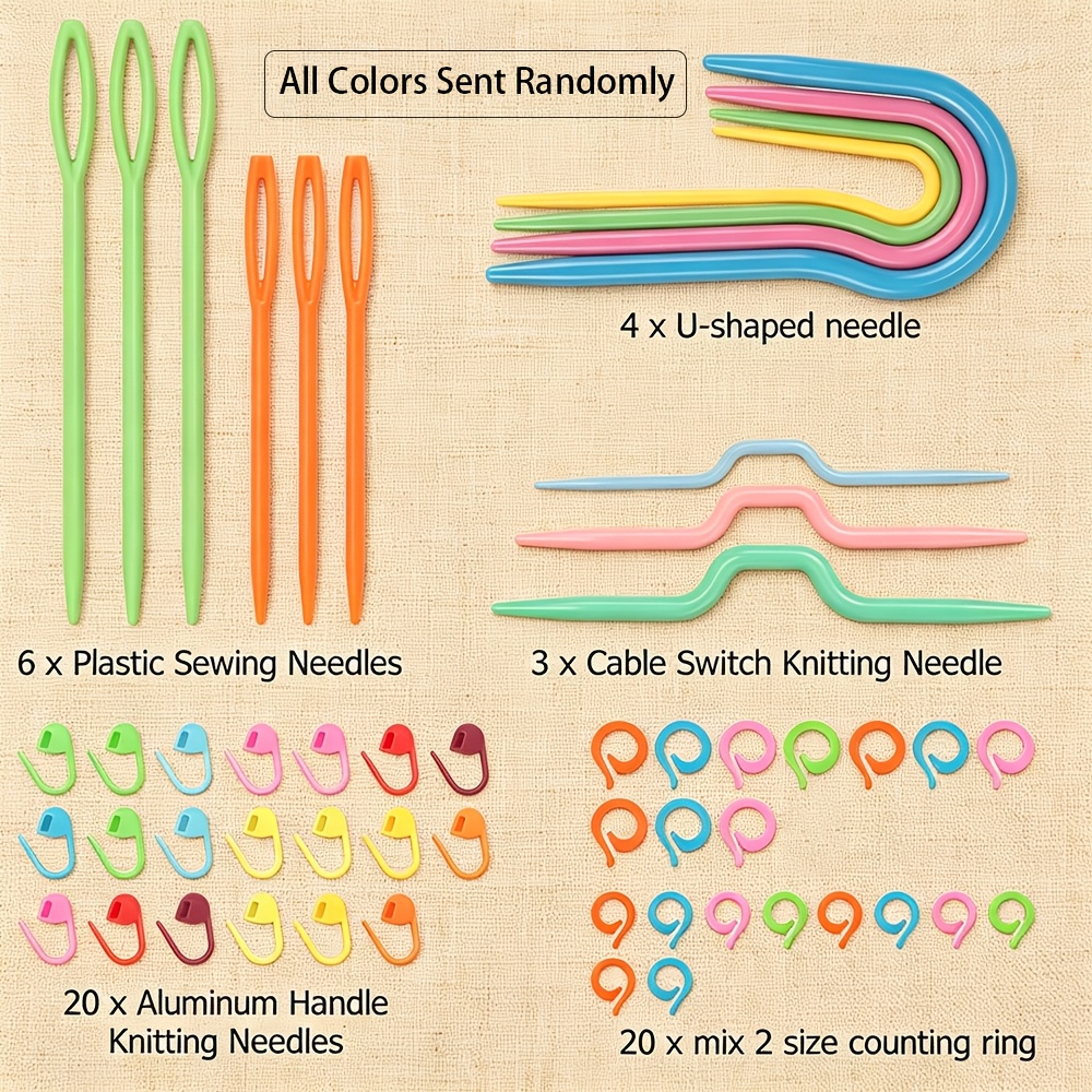 TEMU 53pcs Knitting Cable Needles Sewing Needles Long Plastic Knit Knitting Needles Crochet Hook Craft Knitting Tools Send Colors