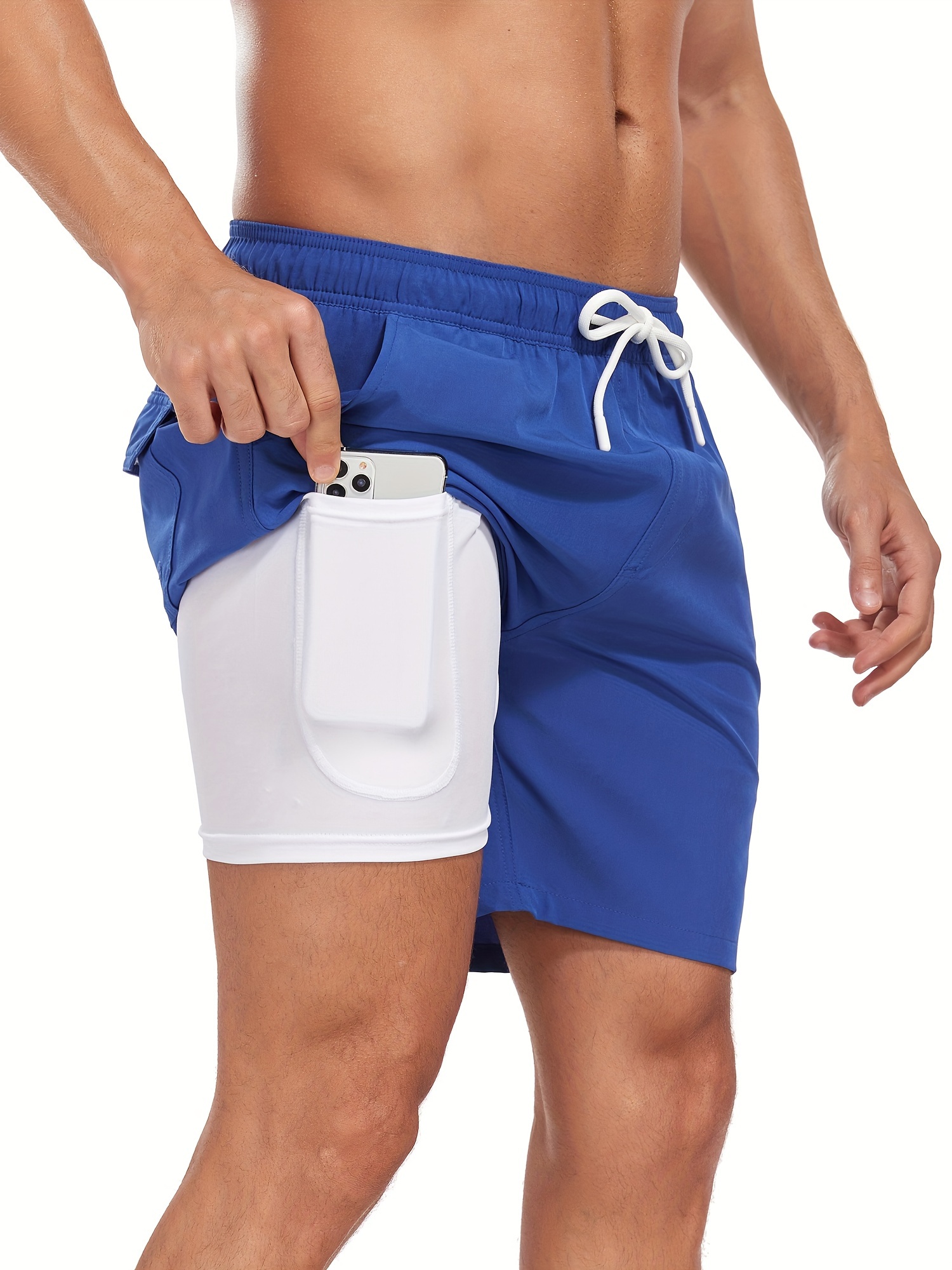 mens two   board shorts with pockets athletic quick dry slightly stretch drawstring workout shorts with assorted colors details 0