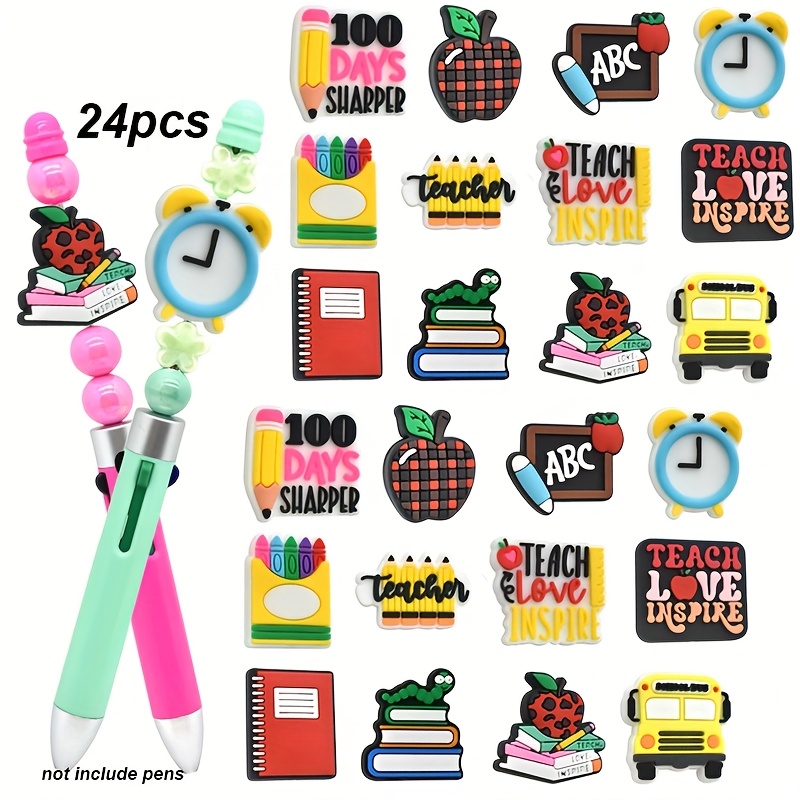 TEMU 24pcs Cartoon Beads - -themed Pvc & Pen Decorations, Colorful Letter Beads For Bracelets, Necklaces, And Craft Projects, Cute Beads