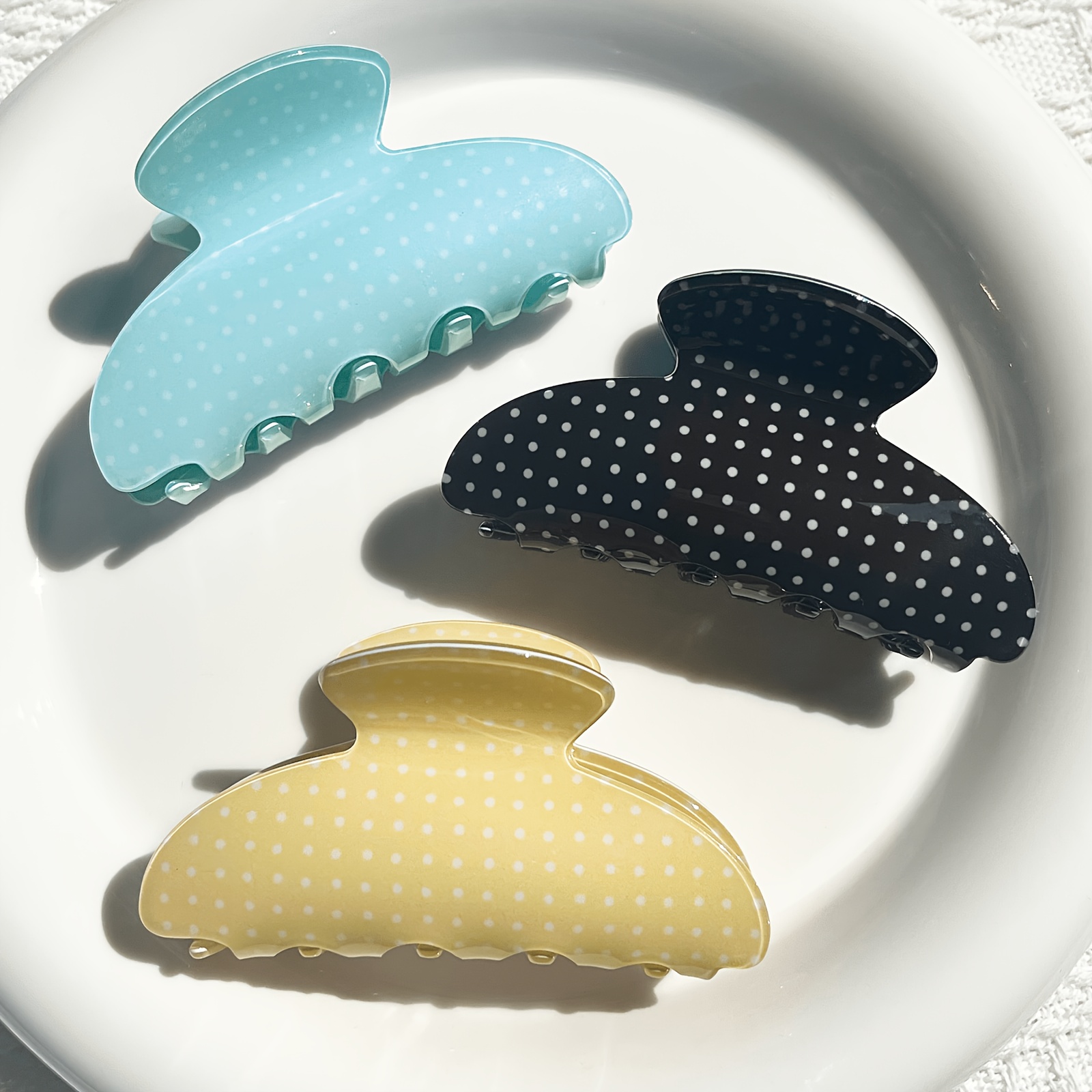 TEMU 3pcs/1pc Vintage Polka Dot Medium Half-circle Hair Claw Clip, Fashionable Hair Accessory, Suitable For Women's Long Thick Hair Ponytail Claw