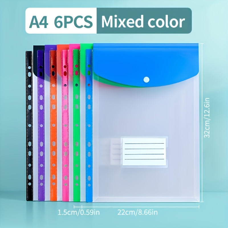TEMU 6pcs Heavy-duty A4 Binder Booklets With 11-ring Binding, Labelled Dividers & Button Closure - Durable Pp Plastic Binder Sets For School, Office,
