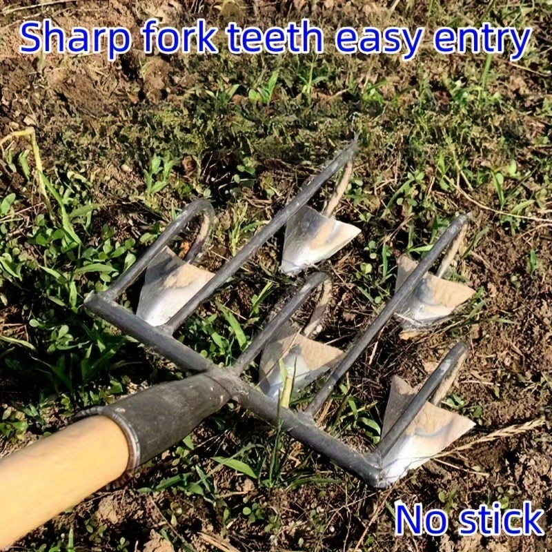 

Heavy-duty Metal Garden Hoe With Sharp Three-pronged Teeth, Multi-functional Farming Tool For Tilling Soil, Weeding, And Planting