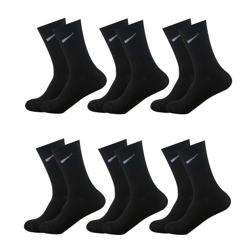 

6 Pairs Letters Pattern Cotton Solid Men's Mid-calf Crew Socks, Breathable Comfy Casual Socks Sweat-absorbing Fashion Sports Socks For Spring Summer