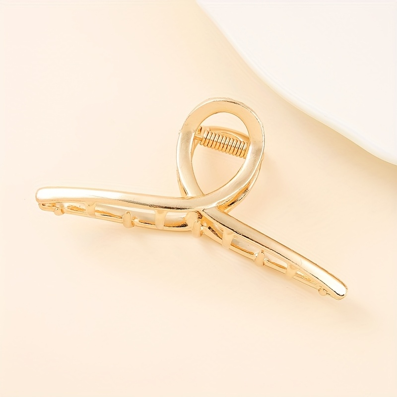 TEMU 1pc Of Elegant And Minimalist High-quality Hair Claw, Clip, And Shark Clip In Stylish Golden, Suitable For Everyday Use And As A Gift