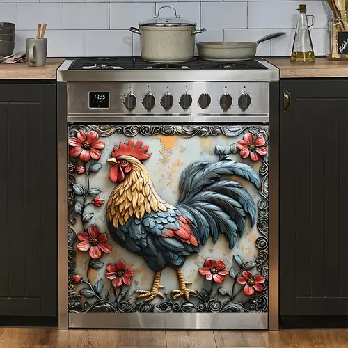 rooster magnetic dishwasher door cover easy clean no needed kitchen decor home appliances 23x26 inches