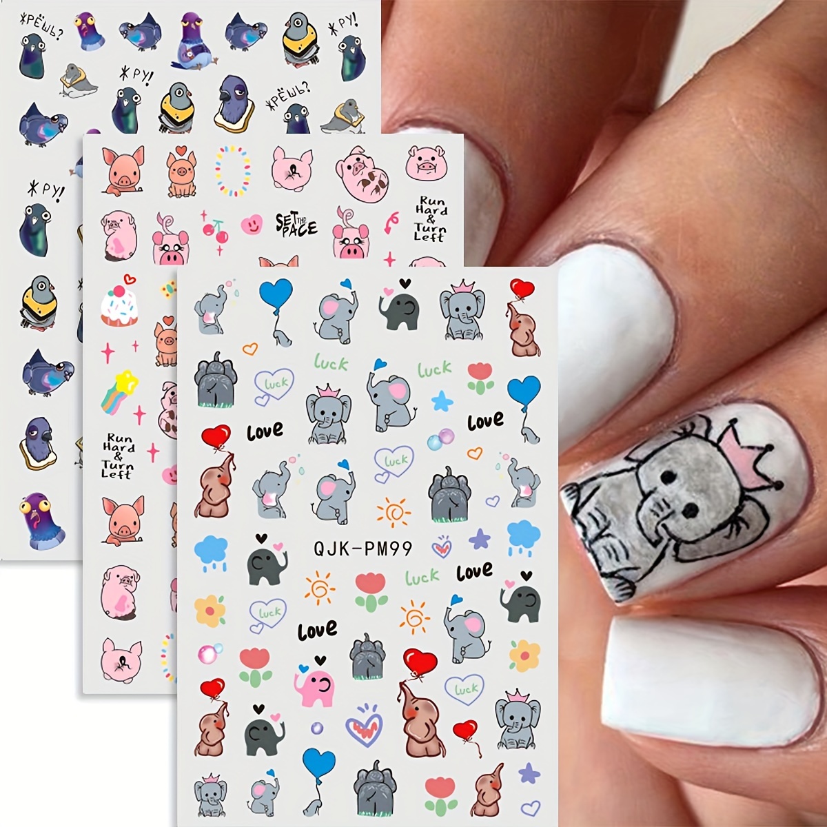 

4 Sheets Cute Cartoon Nail Stickers Spring Summer Frog Flower Animal Cartoon Elephant Nail Sticker Decal Diy Nail Salon Manicure Decorations