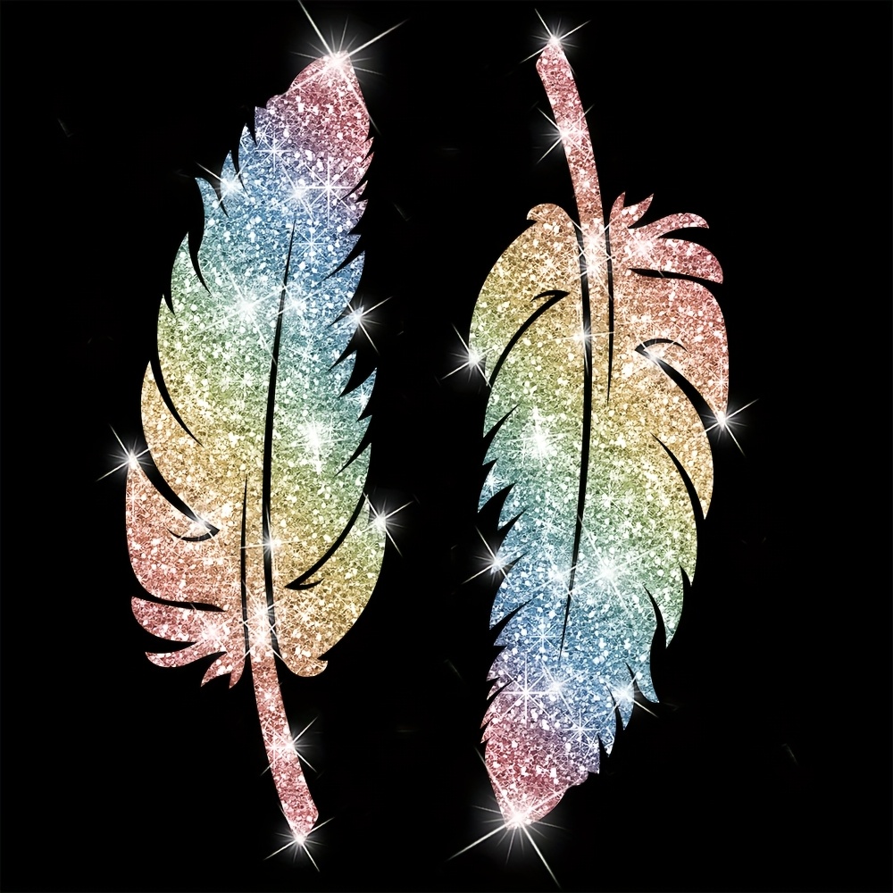 2pcs Sparkling Feather Car Decals - Vibrant, Glittery Bling Design, & Stick, No Residue - Cars, Trucks, Suvs - Adds A