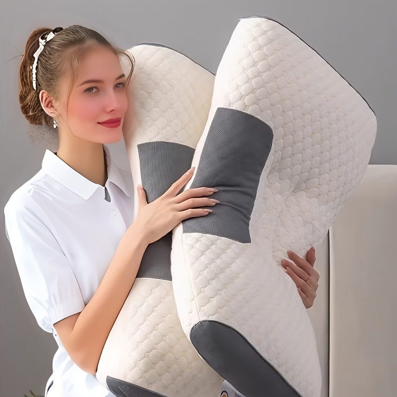 2pcs soft knit neck pillows adjustable ergonomic support high quality polyester core removable cover white with black panels contoured design for neck details 1
