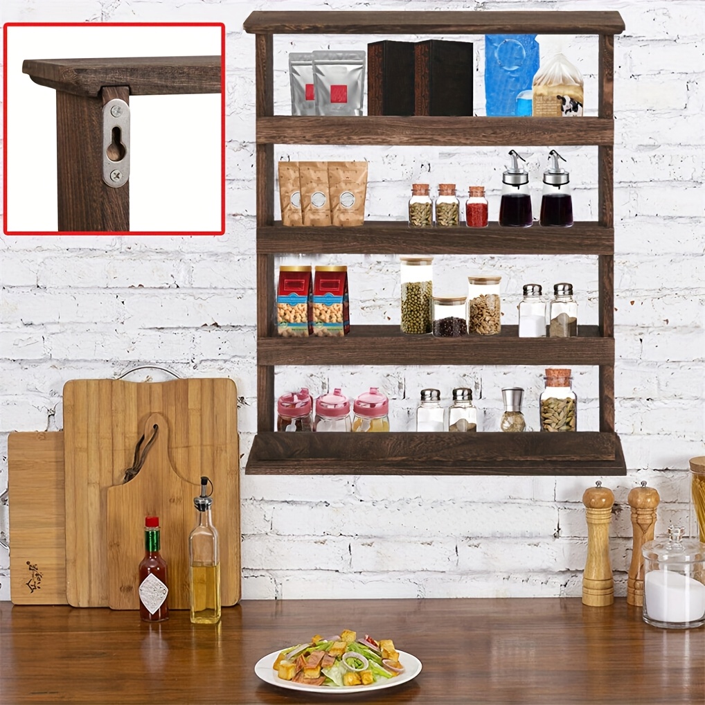 TEMU 4 Tier Wall Mounted Floating Shelves Kitchen Spices Plants Storage Display Shelf Rustic Wood Spice Rack Organizer Wall Mounted Kitchen Shelves