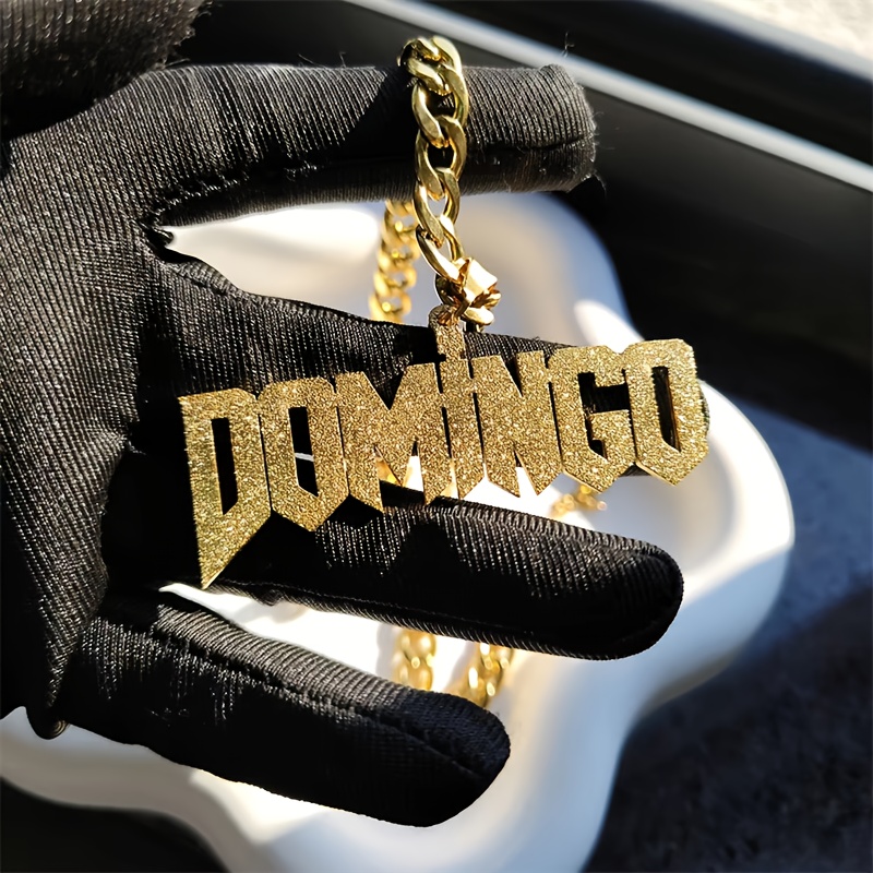 TEMU Personalized Custom Name 5mm Cuban Chain Matte Nameplate Pendant With Unique Letter Pendant Necklace Jewelry Birthday Gift