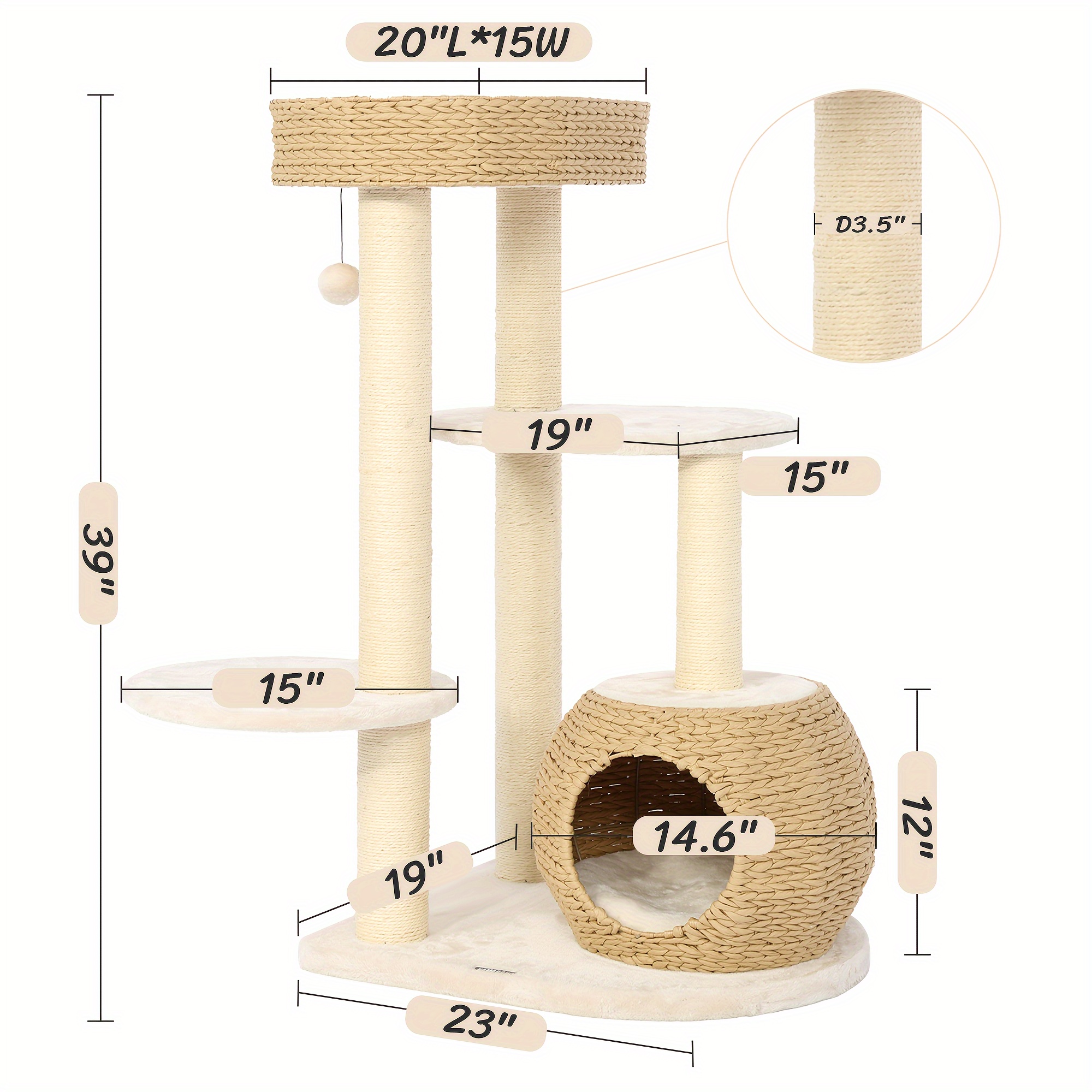 

Cat Tree For Indoor Cats, Modern Cat Tree Tower W/natural Sisal Scratching Posts, Hand-woven Condo & Top Perch For Kittens Climb Play & Rest
