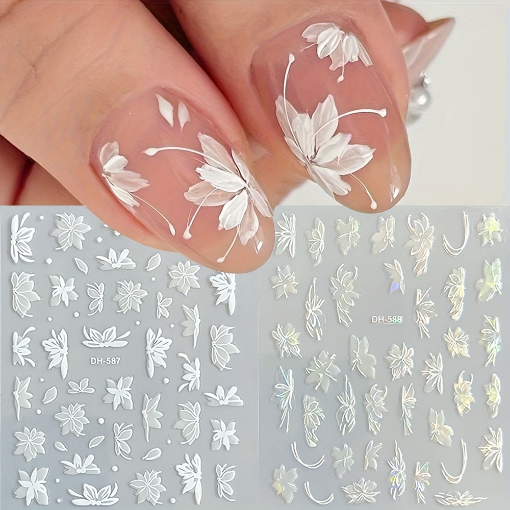 2 Sheets of Elegant Magnolia 3D Nail Stickers