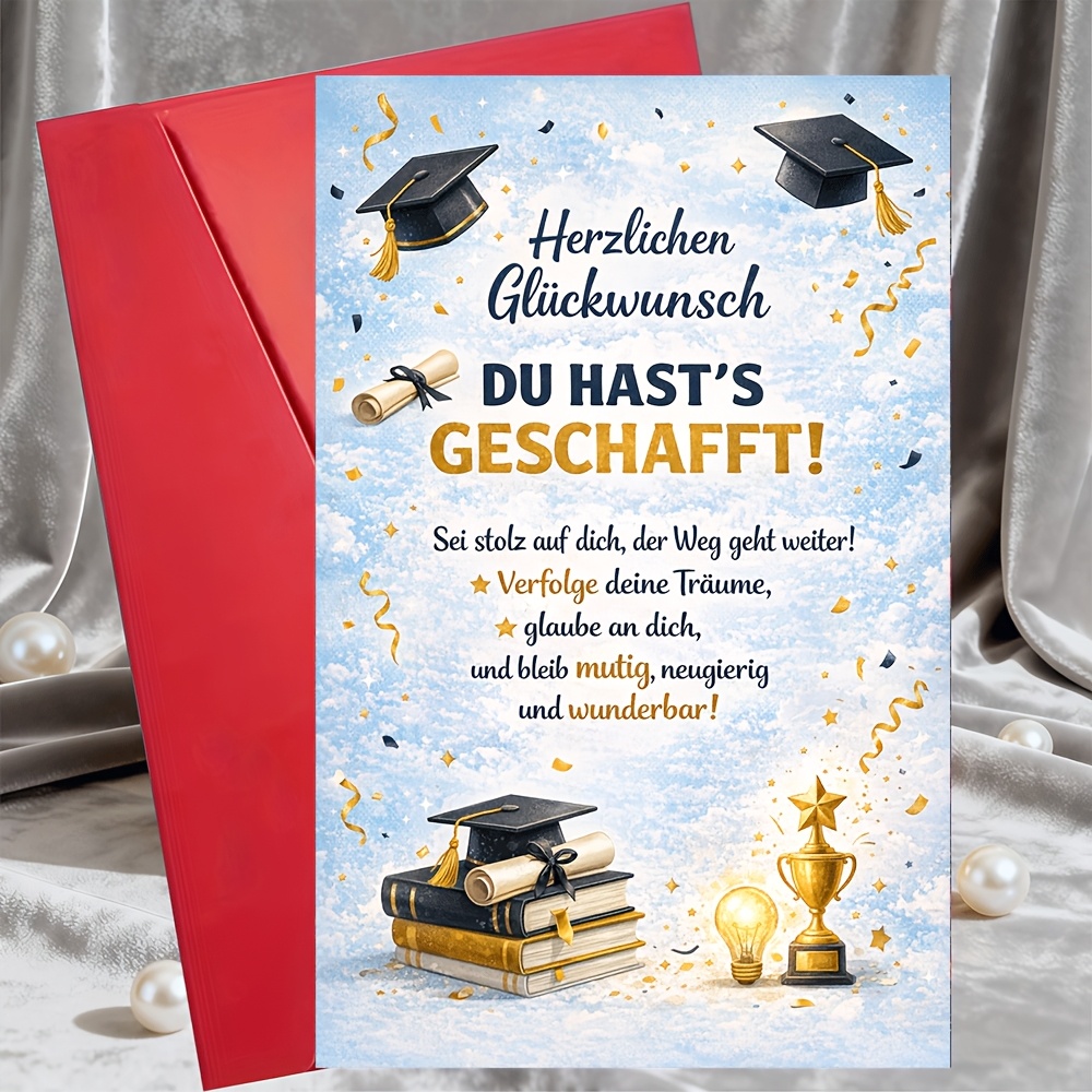 E-shop 1 Grußkarte + 1 Umschlag Abschluss-Glückwunschkarte „ es geschafft“ Eleganter deutscher Text für College- oder Abiturienten Geschenk von Eltern
