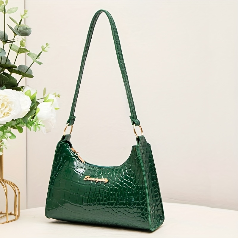 

Vintage Crocodile Pattern Pu Evening Bag, Solid Color Lightweight Fashion Hobo Shoulder Bag, With Zipper Closure, Fixed Strap, Polyester , And Accessory, For Guangzhou