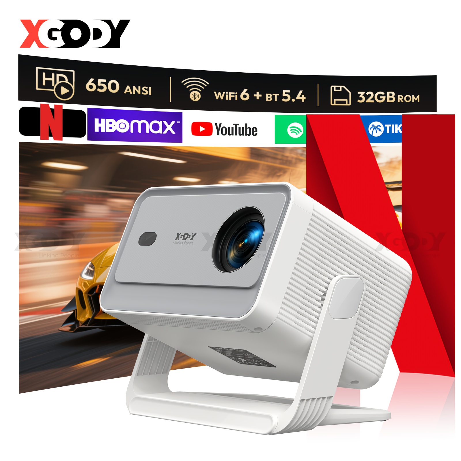 E-shop XGODY -Projektor mit 4K-Unterstützung, A6 PRO mit 32GB, Autofokus, WiFi6, Sprachassistent, Mini-Projektor mit integriertem 5W-Lautsprecher,