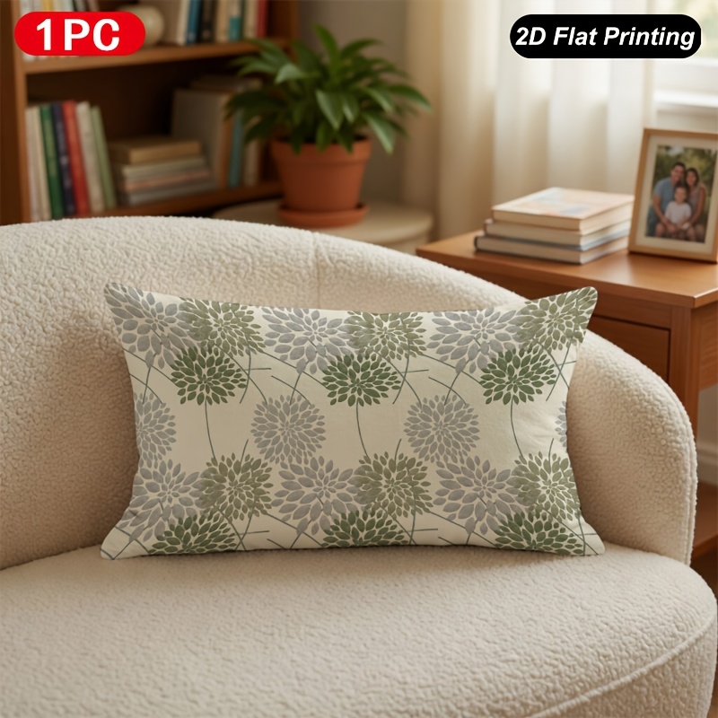 TEMU 2D - 1 de almohada lumbar 2D con impresión, verde y con diseño floral, para interior y exterior, decoración de interiores de granja, dormitorio,