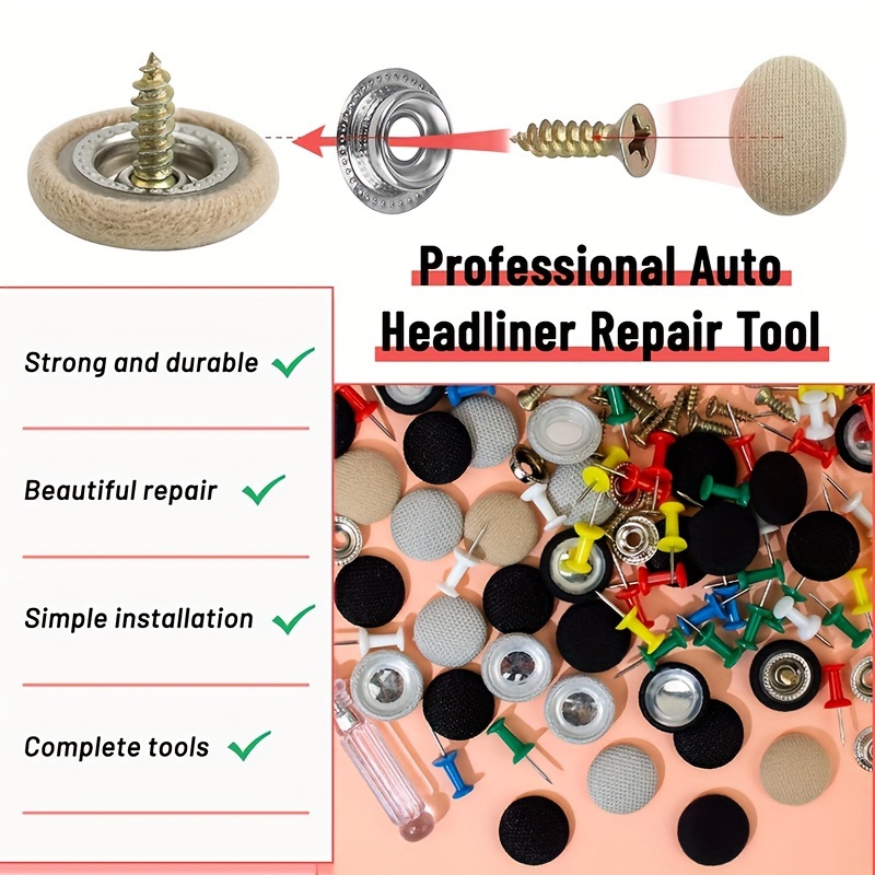 60pcs car roof headliner repair kit vehicle roof snap rivets retainer with installation tool auto interior ceiling cloth fixing repair button suitable for most cars truck suv uv car 3 colors for your choose 6