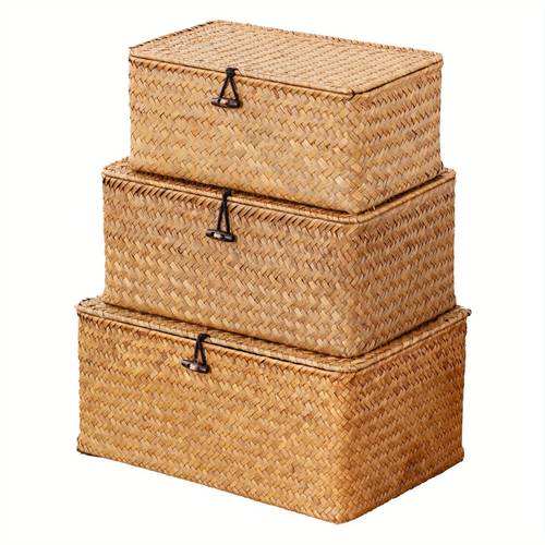 set of 3 retro braided storage bins with covers great for storing jewelry lingerie beauty products more for gift wrapping shelf baskets