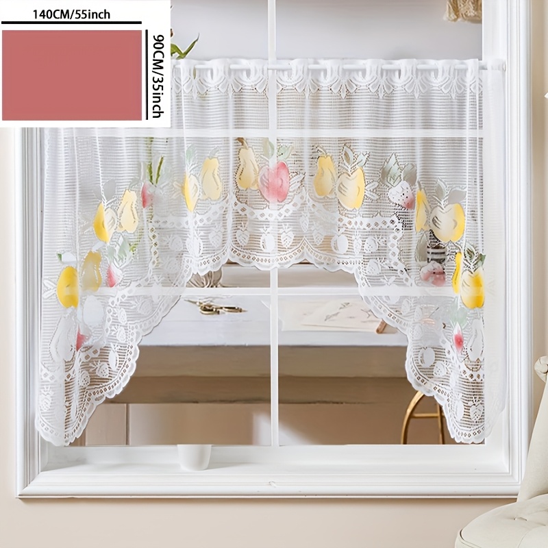 1pc Of Fruit Lace Curtain, Suitable For Living Room, Bedroom, Dining Room, Kitchen, Balcony Home Decoration With Rod Pocket