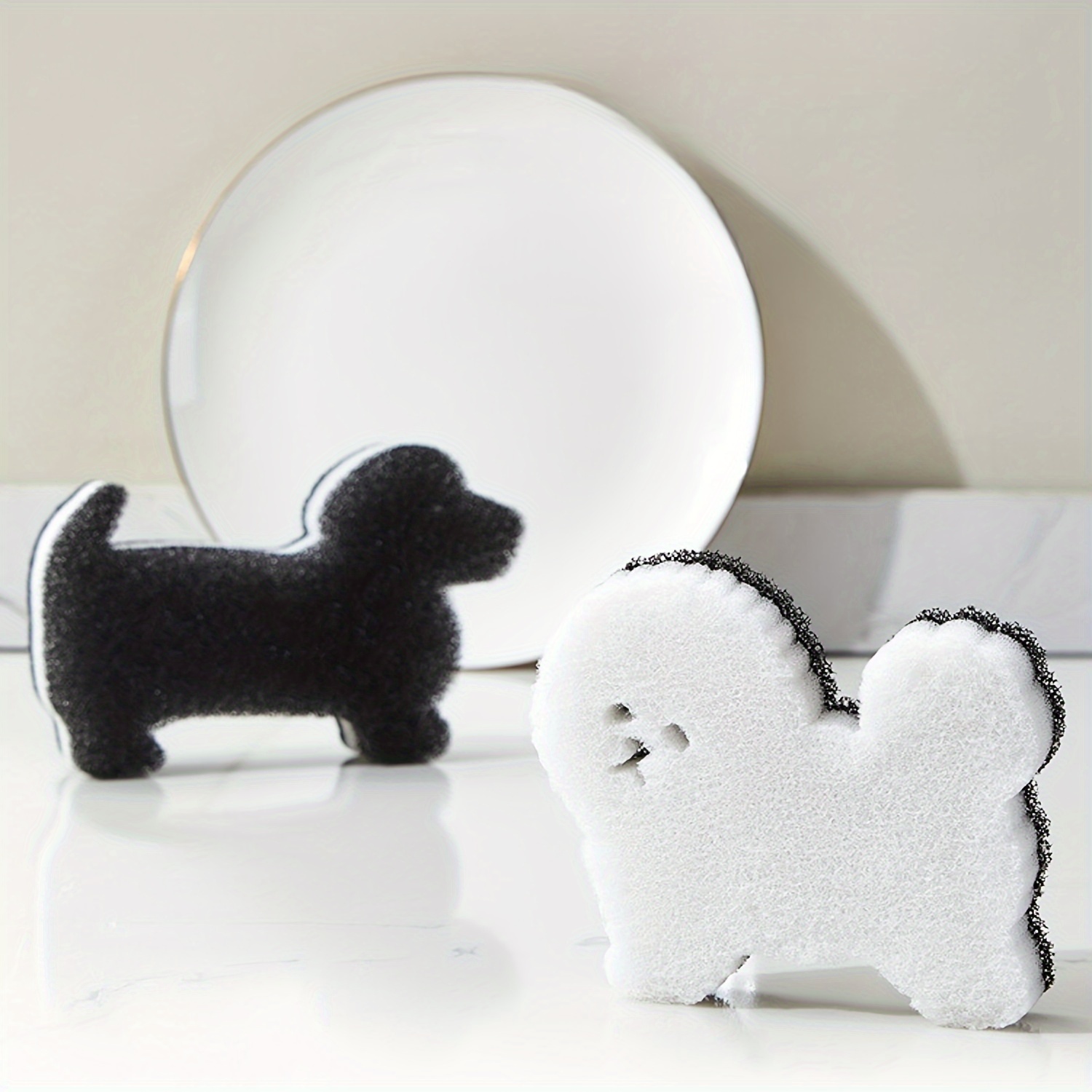 

2-pack Dog Shaped Kitchen Sponges, Dual-sided, Plastic Scrub Sponge For Dishwashing And Cleaning