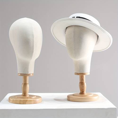 1pc adult mannequin head with beige fabric durable wooden base ideal for displaying hats glasses and wigs in salon and home decor salon display head stylish headgear wooden base head hair accessories