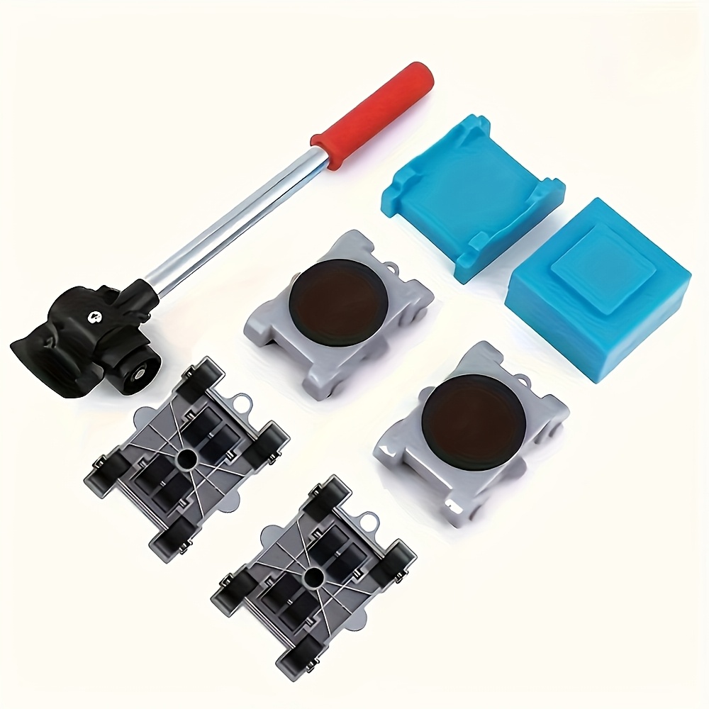 Image of 8pcs/set Heavy Duty Furniture Lifter Furniture Mover With 4 Wheel Dolly And Pry Bar - Adjustable Height For Appliance, Table, Refrigerators, And Sofa Moving