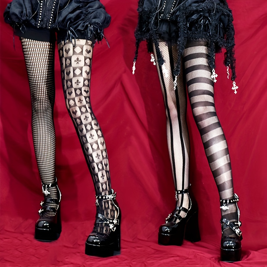 Women Gothic Fishnet Pantyhose Asymmetrical Star Diamond Mesh Tights  Stockings 