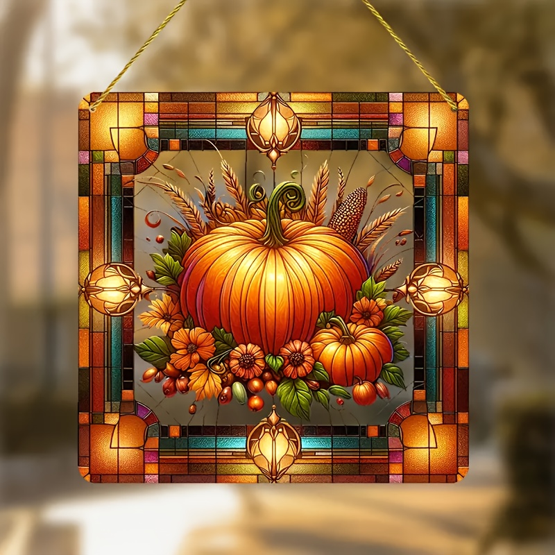 

Thanksgiving Pumpkin Sun Catcher - Acrylic Autumn Harvest Window Hanging, Colorful Glass Style Decor For Farmhouse Porch & Garden, Perfect For Bedroom & Living Room