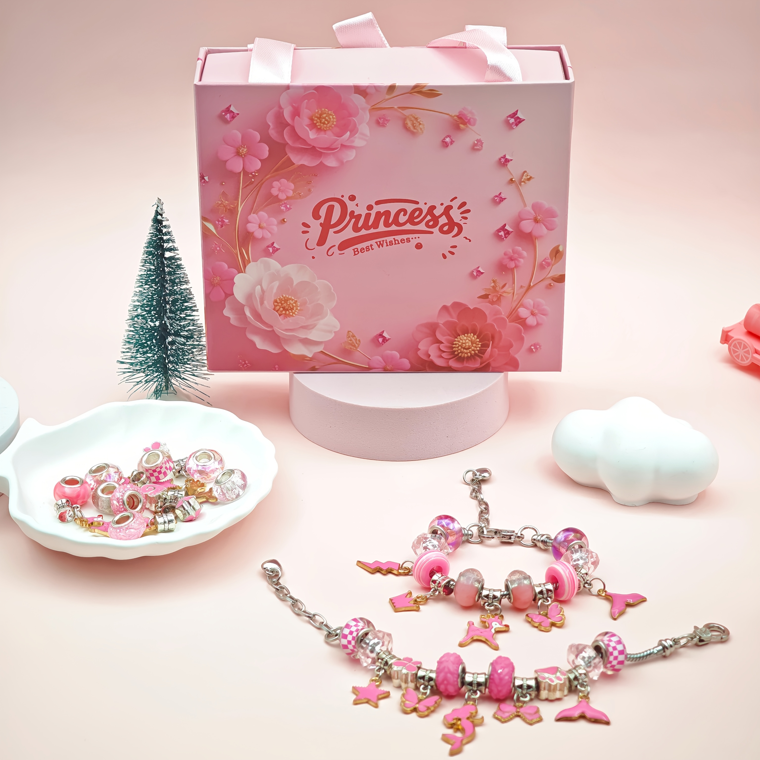 67pcs Pink Beaded Bracelet Making Kit