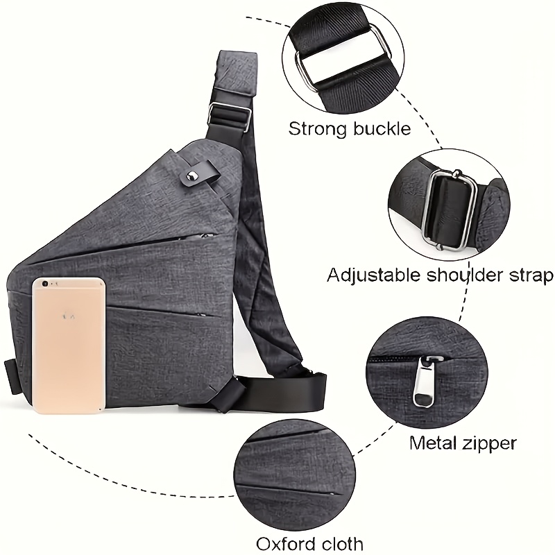 1pc outdoor multifunctional single shoulder invisible underarm bag close fitting anti theft crossbody bag solid color zipper chest bag polyester lining adjustable universal shoulder strap for men and women travel backpack details 2