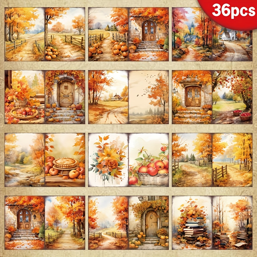Image of 36 Sheets A5 Oil Painting Leaf Paper, Fall Scrapbooking Paper, Handmade Greeting Cards, Perfect For Packaging, Journals, Craft Supplies, Decoration
