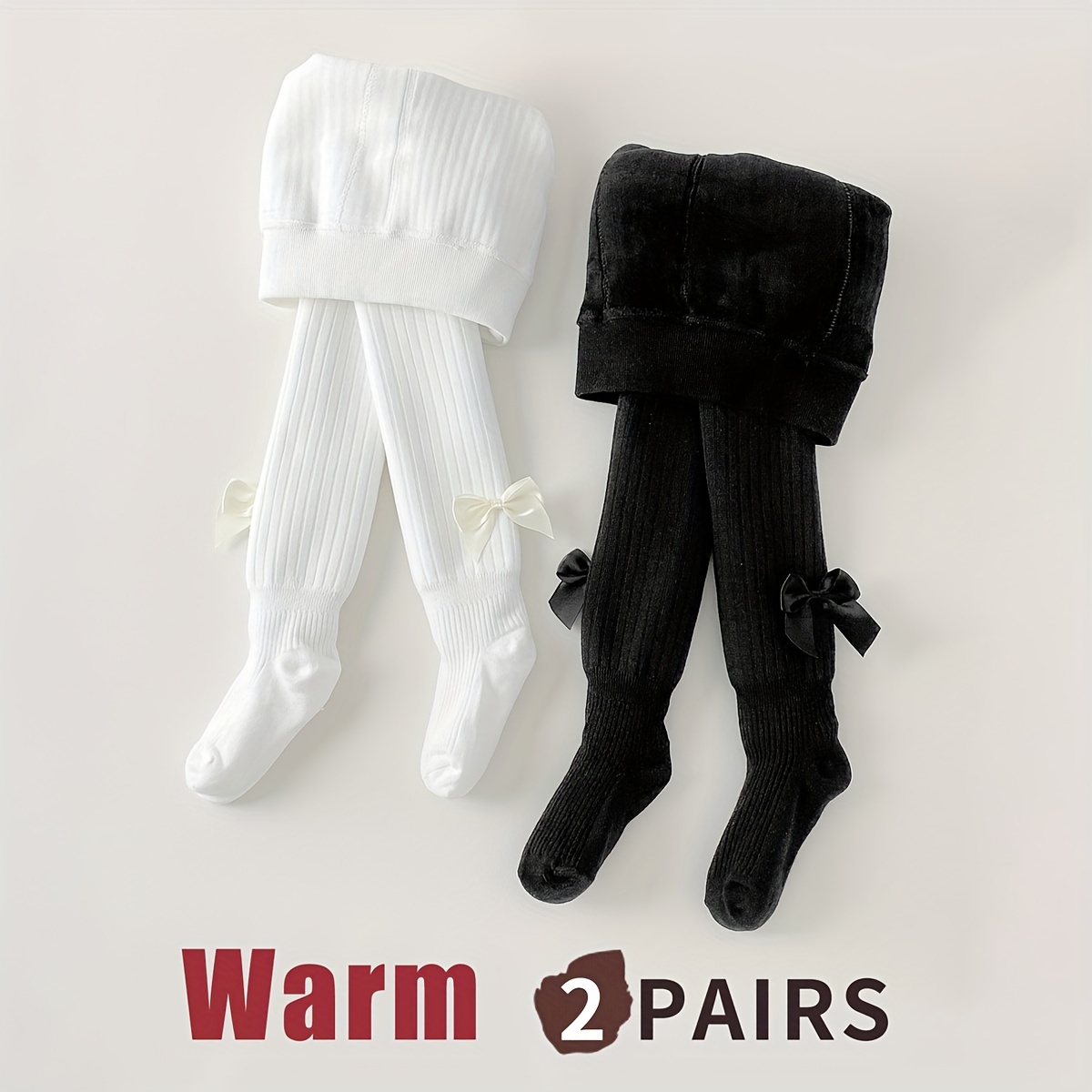 

2pcs Cozy Fleece-lined Winter Socks For Girls - Warm, , And Stylish With Cute Bow Detail, Outdoor Activities