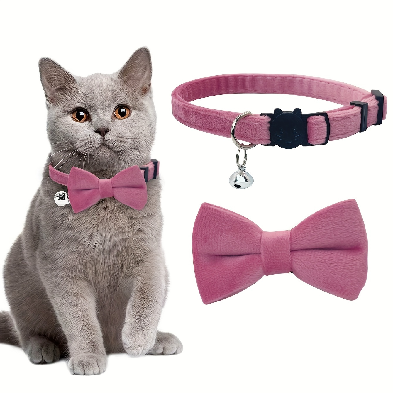 

Adjustable Polyester Fiber Pet Collar With Detachable Bowtie And Bell, Soft Plush Anti-choke Safety Buckle For Small To Medium Cats And Dogs, Includes 1 Charming Collar With Cartoon Design