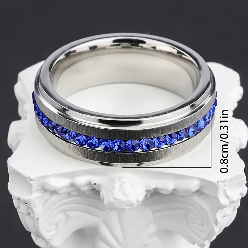 8mm Stainless Steel Wedding Ring with Rhinestone Inlay
