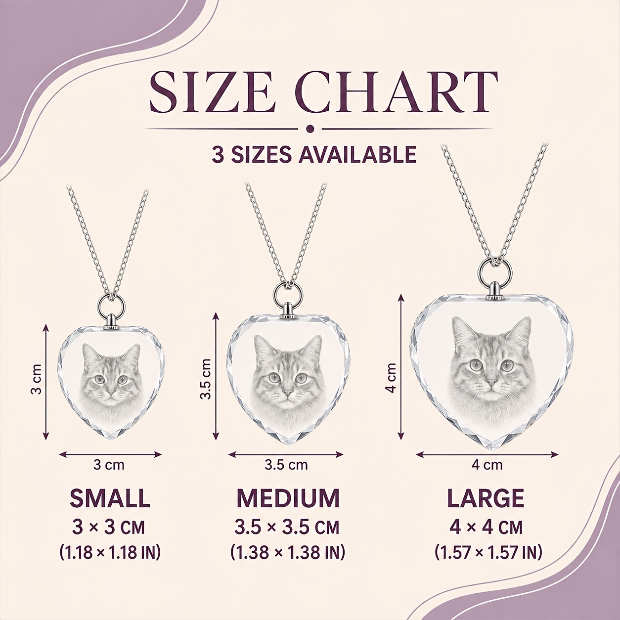 TEMU Custom Cat Photo Heart Crystal Necklace, 2d Laser Engraved Personalized Pendant, Remembrance Keepsake Gift, 3 Sizes