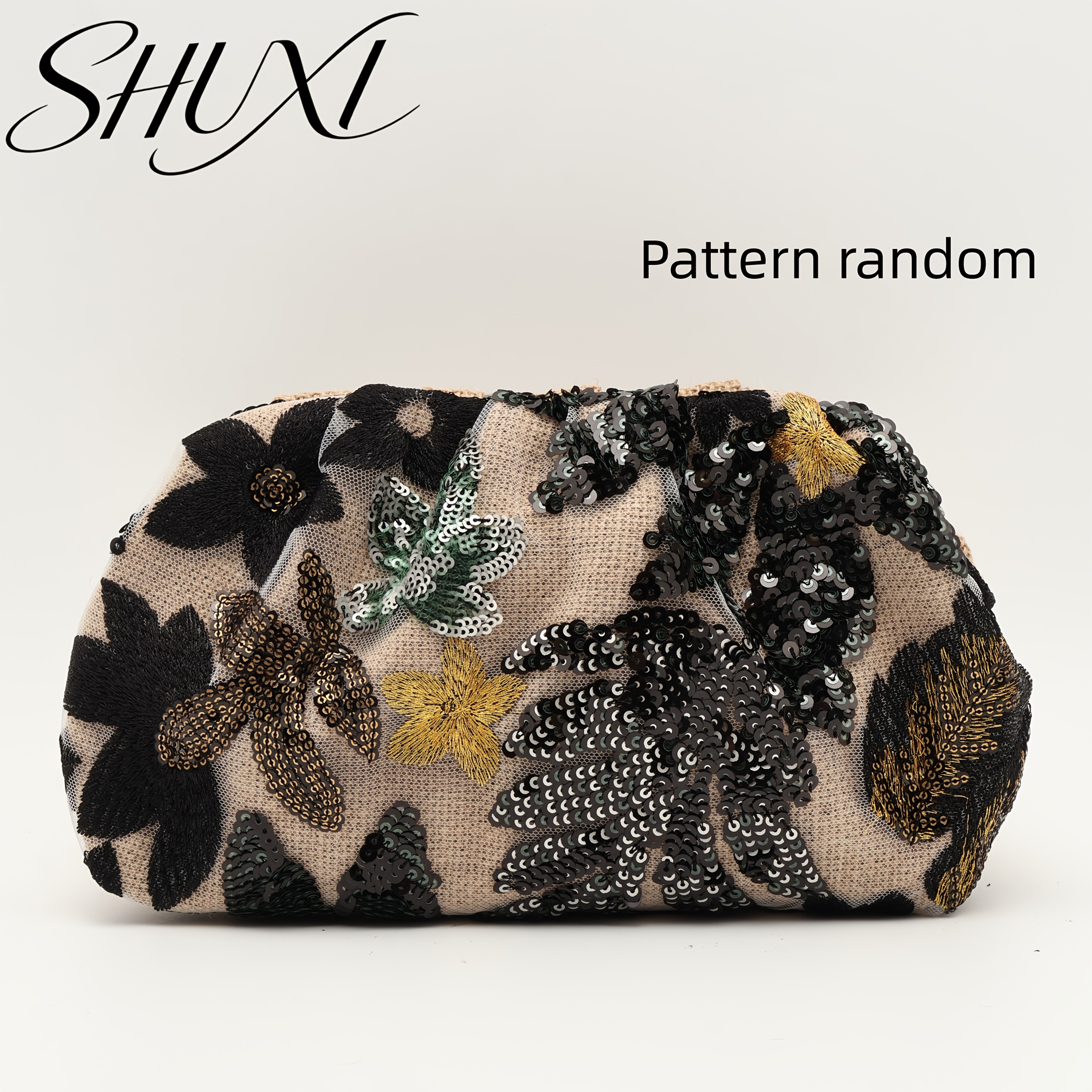 TEMU Women's Clutch Bag, , Sequin Embroidered Floral Pleated Bag, Casual Women's Clutch, Fashionable And Gorgeous, Suitable For Holiday Parties And