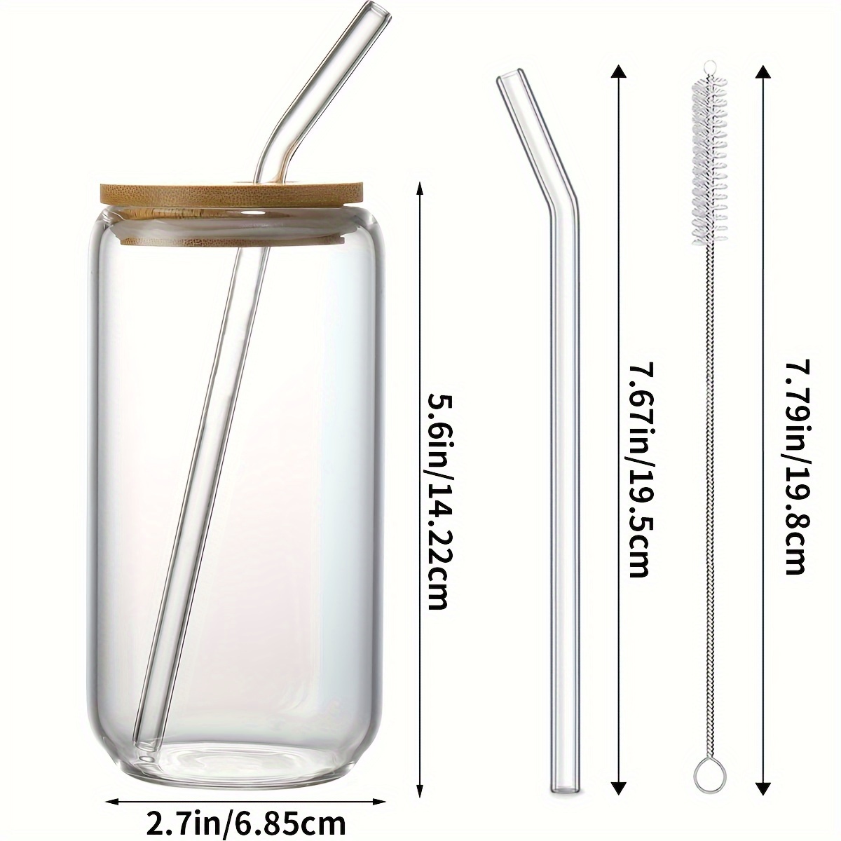 4pcs glass with lid straw bamboo lid straw drink cup   coffee cup household glass   proof with lid strong and durable reusable christmas gift Product details 2