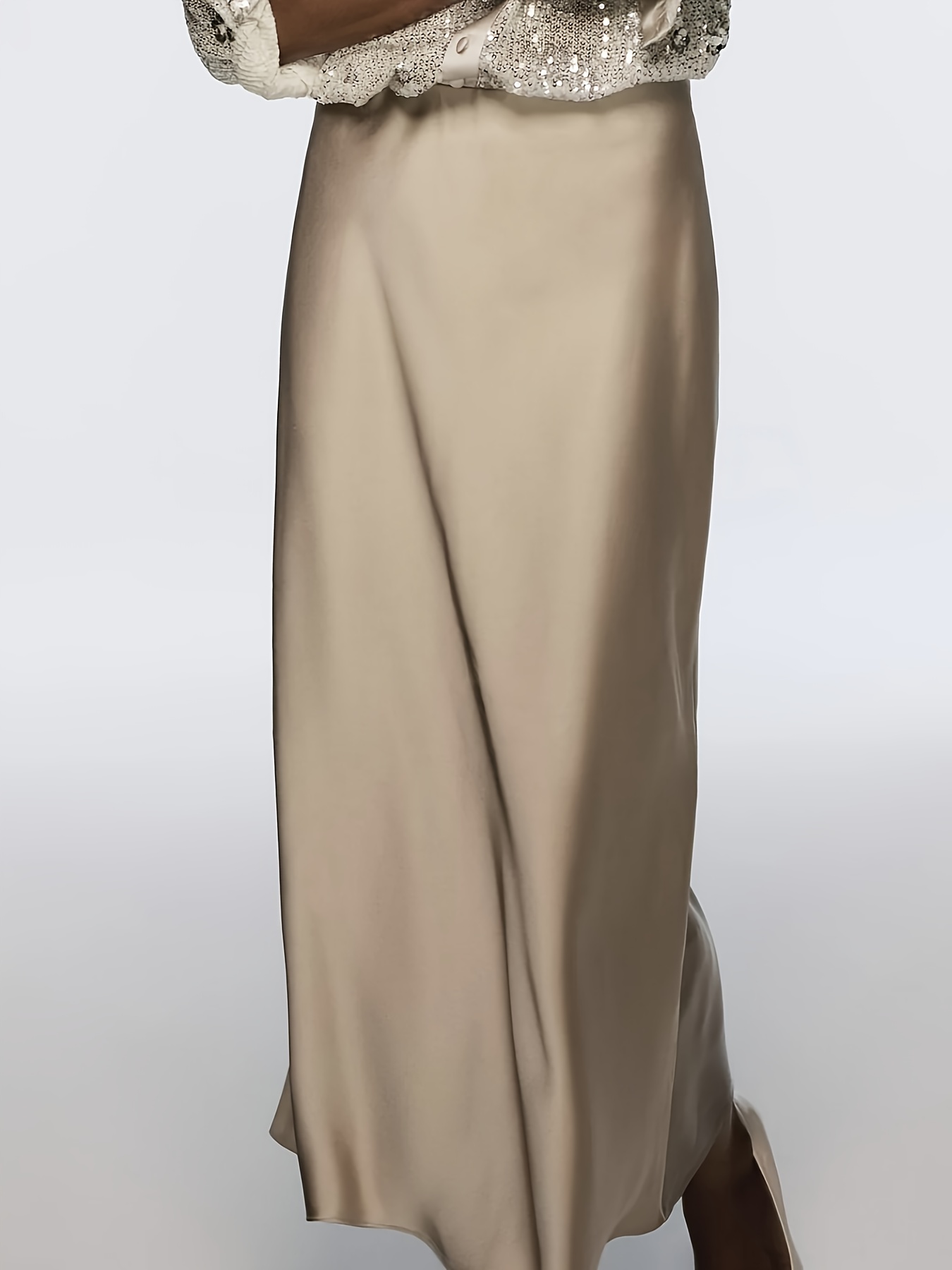 elegant satin long skirt zipper detail high waisted flowing Temu