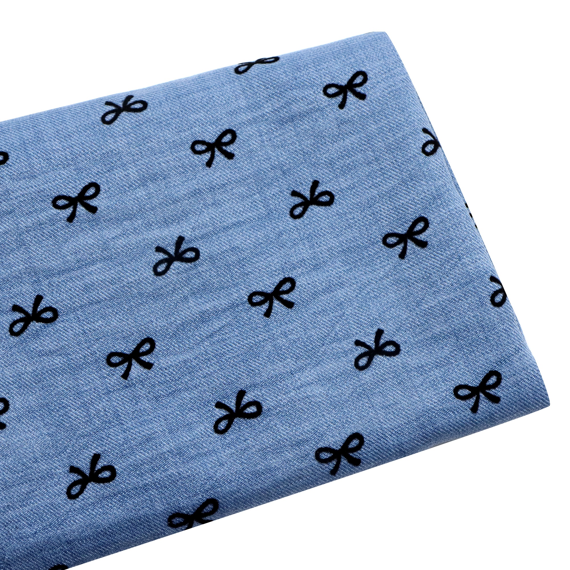 E-shop 1 Stück Vorgewaschener Denim-Stoff mit Flock-Schleifenmuster - 57 x 19,68 Zoll (145 x 50 cm), für DIY-Bastelarbeiten, Geldbörsen, , Partydeko,