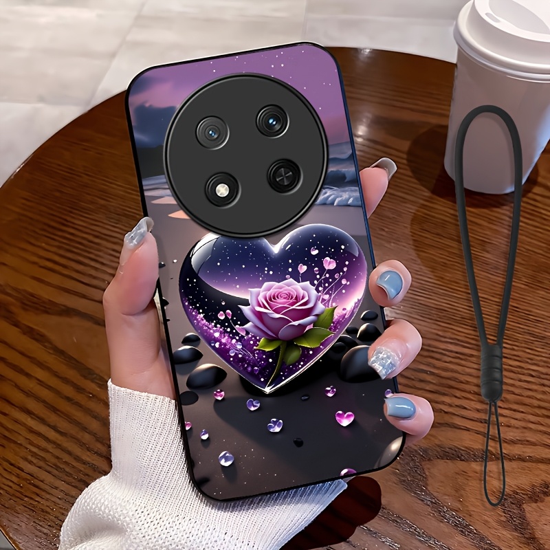 TEMU Phone Case - 2d Flat, 2pcs Set: Includes 1 Phone Case And 1 Strap, Pattern Phone Case, Suitable Magic 7 Lite, Unisex Lanyard Phone Case, Fashion