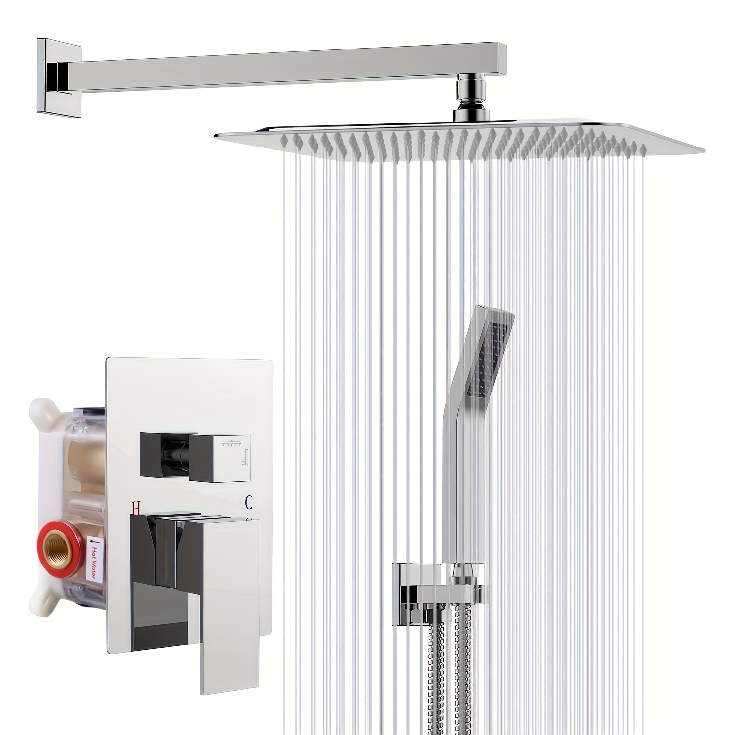 Rainsworth Luxury Bathroom Concealed Shower System: 12 Inch Stainless Shower Head Combo Set With Chrome Finish