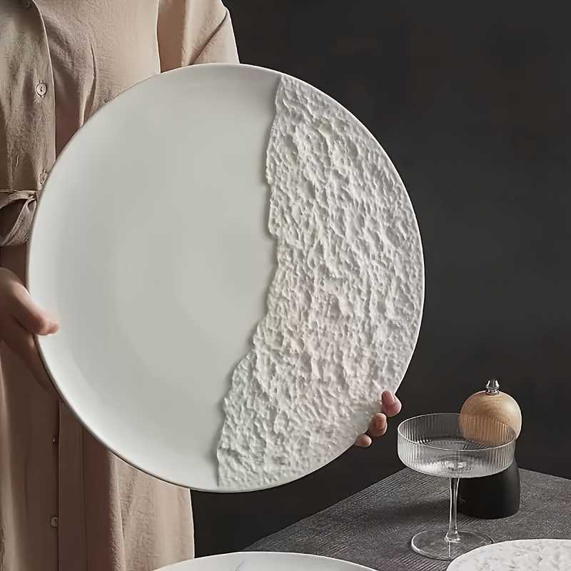 4pcs Elegant Ceramic Dinner Plates with Rock Texture - Textured Round Plate Suitable for Family Dining, Restaurants, Weddings & Gifts - Durable Ceramic Plates for Main Course Presentation, Table Setting