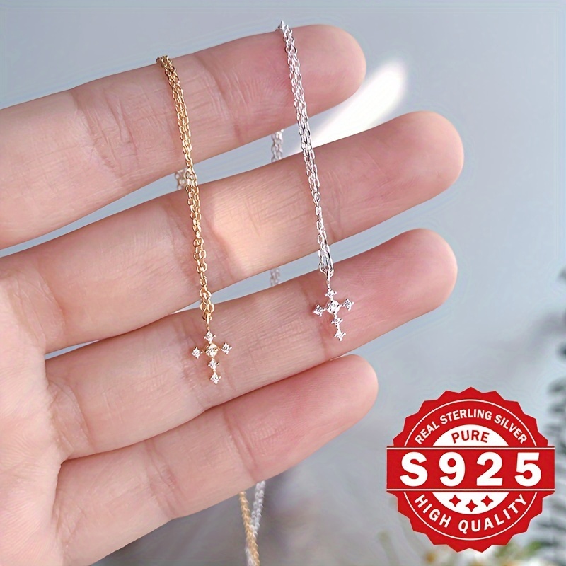 Women's Pendant Necklace, Delicate Cross Design, 925 Silver, Small And Adorable, Versatile Mini Necklace For Celebrating Day